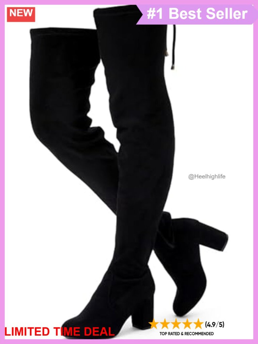 Faux Suede Over the Knee Thigh High Block Heel Boots Drawstring